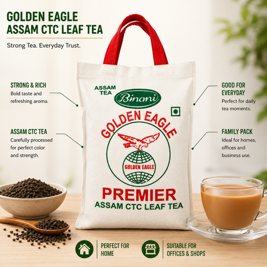 Golden Eagle Tea Jute Bag | Assam CTC Chai Patti | Strong Everyday Tea for Home, Dhaba & Restaurant | Eco Jute Pack | 1kg