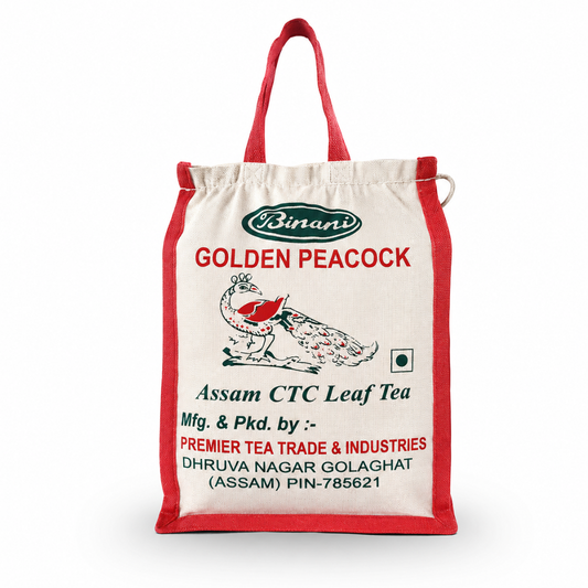 Golden Peacock Tea 1kg Jute Bag | Rich Aroma Assam CTC Loose Tea | Strong & Elegant Kadak Chai Patti