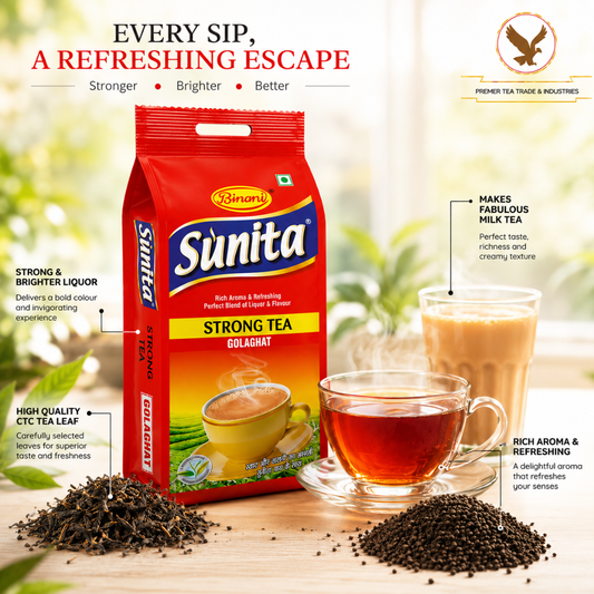 Sunita Strong Tea | Assam CTC Chai Patti | Extra Strong Kadak Chai for Everyday Use | Black Tea Powder